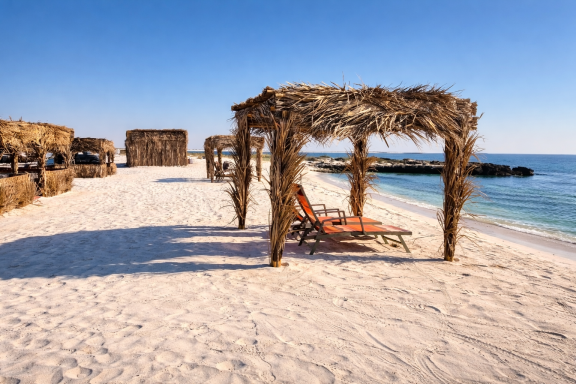 Sun loungers at Ocean Camp Bar Al Hikman Sun loungers at Ocean Camp Bar Al Hikman