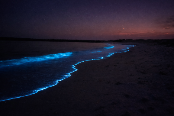 Bioluminescent plankton lighting up the shore at night Bioluminescent plankton lighting up the shore at night