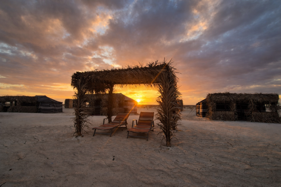 Sun loungers at Ocean Camp Bar Al Hikman Sun loungers at Ocean Camp Bar Al Hikman